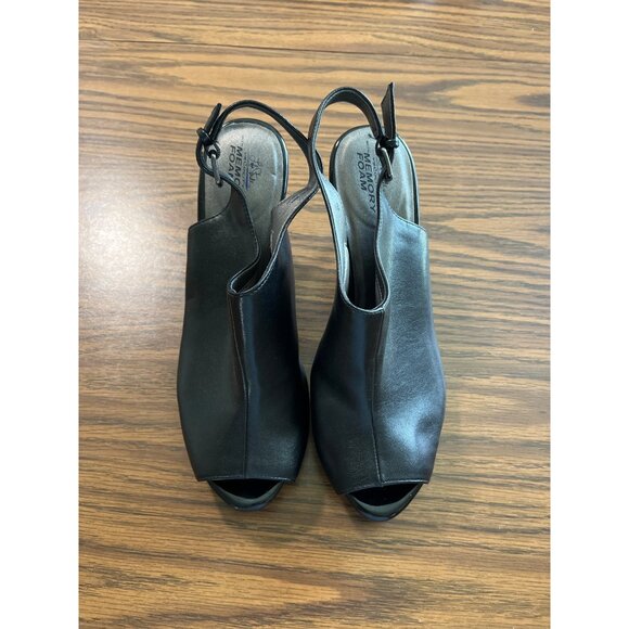 Life Stride Velocity with Memory Foam Apple black peep toe heeled sandals size 9 - Picture 1 of 6